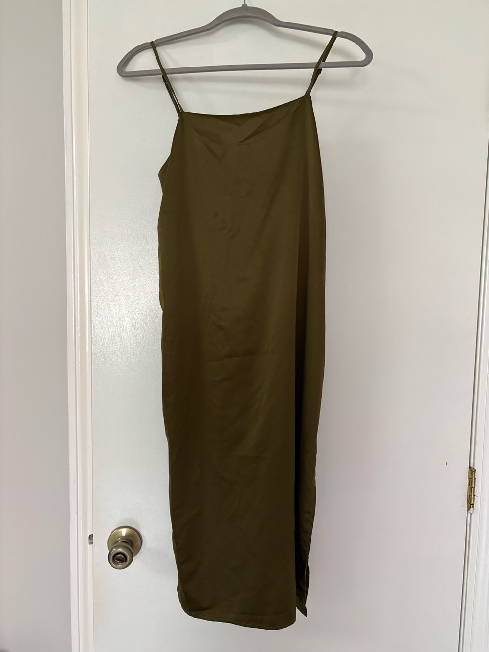 Lulu's Olive Green Satin Slip Dress with Lace-Up Side